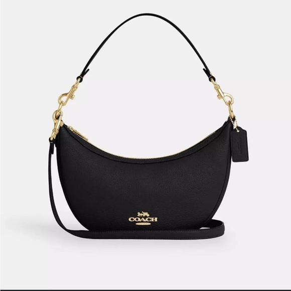 Coach Black Leather Shoulder Bag with Gold Details - Picture 1 of 16